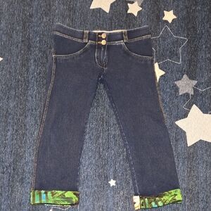 Freddy Dark Blue Capris with Leafy Green Cuffs